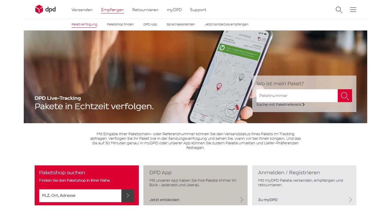 Sendungsverfolgung und Live-Tracking | Empfangen » DPD - DPD GERMANY